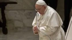 Le Pape François prie pendant son audience générale dans la salle d'audience Paul VI au Vatican le 27 décembre 2023. | Crédit : Vatican Media / 