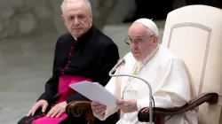 Le pape François prononce son discours d'audience générale dans la salle Paul VI du Vatican, le 27 octobre 2021. Daniel Ibanez/CNA / 