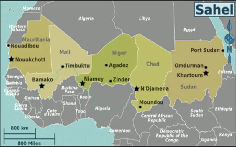 Carte représentant les pays du Sahel en Afrique, une région touchée par la violence Domaine Public