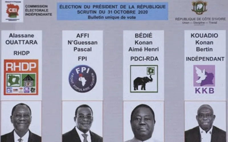 Bulletin unique de voter  pour l'élection présidentielle du 31 octobre en Côte d'Ivoire. Domaine public
