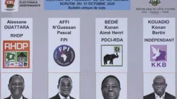 Bulletin unique de voter  pour l'élection présidentielle du 31 octobre en Côte d'Ivoire. / Domaine public