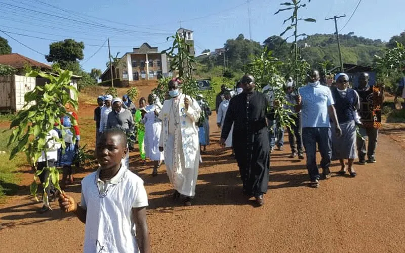 Mgr George Nkuo, évêque du diocèse de Kumbo au Cameroun, à la tête d'une marche pacifique pour la paix dans les régions anglophones. Diocèse de Kumbo/Page Facebook.