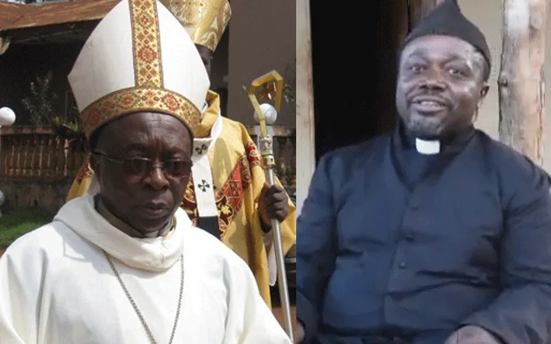 Mgr Dieudonné Watio (à gauche) et le père André Marie Kengne (à droite). Mgr Watio de Bafoussam a suspendu le père André pour apologie du syncrétisme. Domaine public