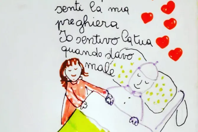 Une carte de rétablissement pour le pape François de la part de Giulia, une jeune fille soignée à l'hôpital Bambino Gesu /Credit : Vatican Media