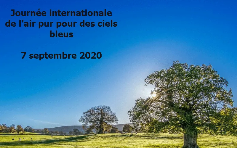 Affiche Journée internationale de l'air pur pour des ciels bleus  célébrée le lundi 7 septembre. Organisation mondiale de la santé (OMS)