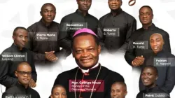 Une affiche montrant Mgr George Nkuo et les dix séminaristes qu'il a ordonnés diacres le 6 juillet 2023. Crédit : Diocèse de Kumbo / 