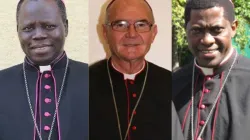 Mgr Stephen Ameyu Martin (à gauche), Mgr Stephen Brislin (au centre) et Mgr Protase Rugambwa (à droite) parmi les 21 cardinaux nommés par le pape François le 9 juillet 2023. / 