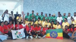 Quelques-uns des jeunes Éthiopiens participant aux Journées mondiales de la jeunesse à Lisbonne, au Portugal. Crédit : Yemesrach Assefa / 