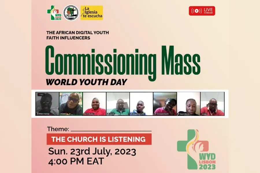 Affiche annonçant la messe de commissionnement pour les membres de l'African Digital Faith Influencers participant aux Journées mondiales de la jeunesse à Lisbonne. Crédit : African Digital Faith Influencers