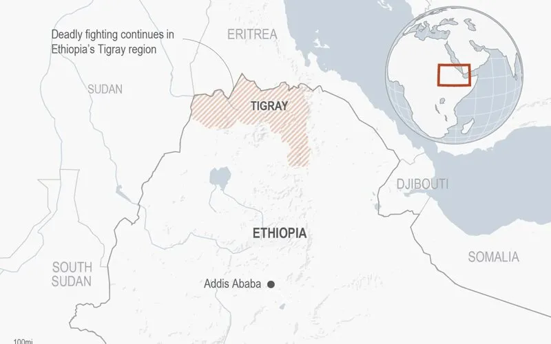 Une carte montrant la région du Tigré dans le nord de l'Éthiopie. / L'AFP