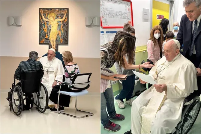 Lors de sa dernière journée d'hospitalisation, le 15 juin 2023, le pape François visite le service d'oncologie pédiatrique de l'hôpital Gemelli, qui se trouve à côté de sa propre chambre d'hôpital. | Crédit : Vatican Media