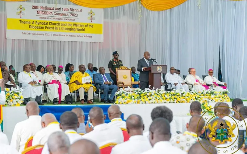 Le président Nana Akufo-Addo s'adressant au clergé. Crédit : La Présidence République du Ghana