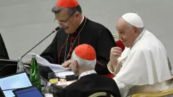 Le cardinal Mario Grech et le pape François lors de la conclusion du Synode sur la synodalité, le 28 octobre 2023. / 