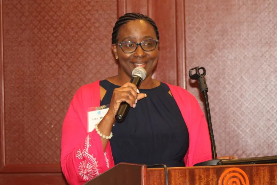 MP Beatrice Elachi addressing attendees at the dinner event. Credit Magdalene Kahiu/ACI Africa / 
