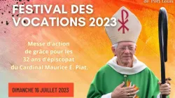 Une affiche annonçant la fête des vocations du 16 juillet et le 32e anniversaire épiscopal du cardinal Maurice Piat. Crédit : Diocèse de Port-Louis / 