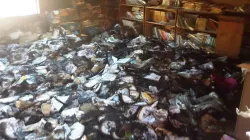 Bibliothèque détruite de l'école primaire Ste. Elizabeth. Crédit : Diocèse de Manzini/Facebook / 