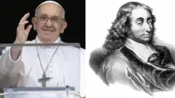 Le pape François prononce son discours de l'Angélus le 18 juin 2023/Portrait de Blaise Pascal. | Vatican Media/Domaine public / 