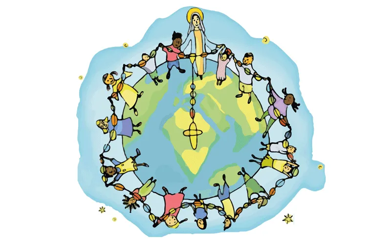 Logo pour le million d'enfants qui participent à l'initiative du Rosaire pour l'unité et la paix prévue pour le 18 octobre 2020. Aide à l'Église en détresse (AED).