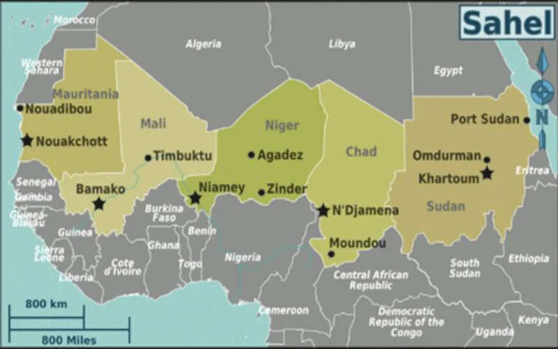 Carte représentant les pays du Sahel en Afrique, une région touchée par la violence Domaine public