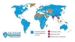 Carte montrant la présence des missionnaires salésiens à travers le monde. / Domaine public