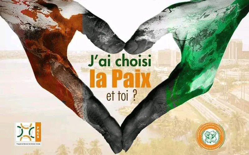 Une affiche appelant les Ivoiriens à embrasser la paix au milieu des tensions politiques. Communauté de Sant'Egidio en Côte d'Ivoire