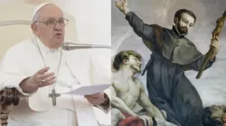Le pape François lors de l'audience générale du 17 mai 2023 (à gauche) et une peinture de saint François Xavier dans l'église du Gesù à Rome (à droite). | Daniel Ibanez/Creative Commons / 