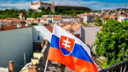 Le drapeau de la Slovaquie, photographié dans la capitale du pays, Bratislava. RossHelen via Shutterstock. / 