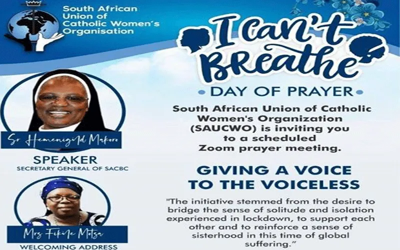 Affiche annonçant la journée de prière de l'Union sud-africaine des organisations féminines catholiques (SAUCWO) prévue pour le 24 août. Union mondiale des organisations féminines catholiques (WUCWO)