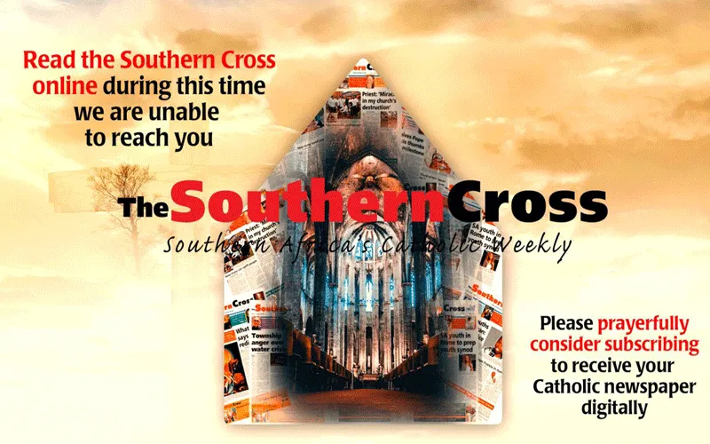 Une affiche de la direction de The Southern Cross encourageant les chrétiens à lire le journal catholique en ligne. Domaine public