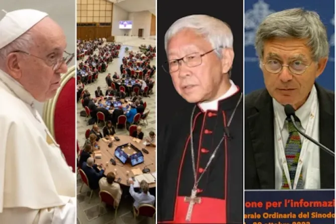 Le pape François, les tables rondes du Synode sur la synodalité au Vatican, le cardinal Joseph Zen et Paolo Ruffini. | Crédit : EWTN News