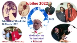Une affiche sur le jubilé d'or de la prêtrise de Mgr Method Kilaini, marqué le 19 mars 2022. / 