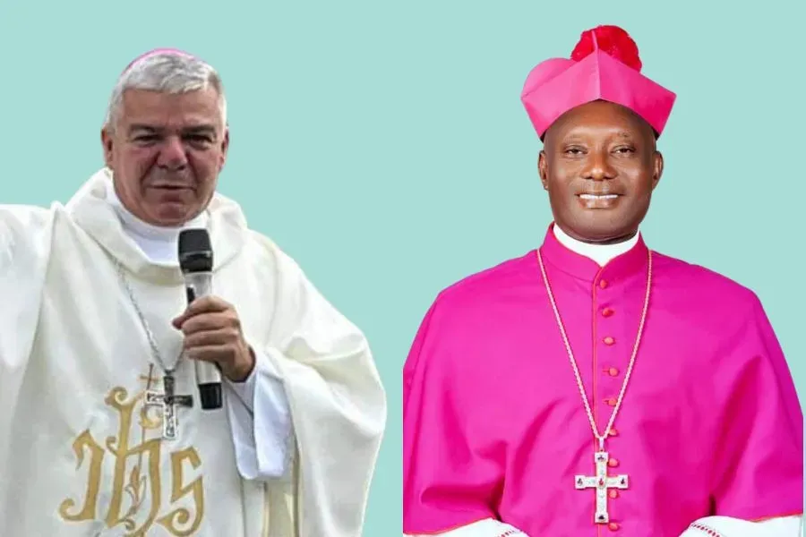 Mgr Walter Erbì (à gauche), Nonce apostolique en Sierra Leone, au Libéria et en Gambie, et Mgr Bob John Hassan Koroma (à droite), nouvel Ordinaire local du diocèse de Makeni en Sierra Leone. Crédit : Diocèse de Makeni