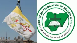 Le drapeau du Vatican et le logo de l'Association chrétienne du Nigeria (CAN) / 