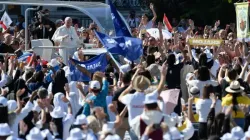 Le pape François arrive au Congrès eucharistique international à Budapest, en Hongrie, le 12 septembre 2021. Vatican Media / 
